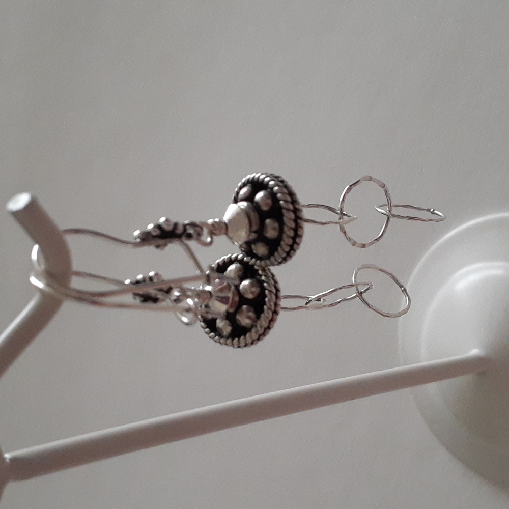Dangly Ornate Sterling Silver Pierced Earrings A109 - Picture 13 of 13